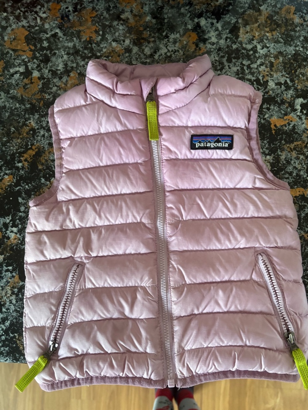 Patagonia Pink Quilted Kids Puffer Vest with Lime Accents